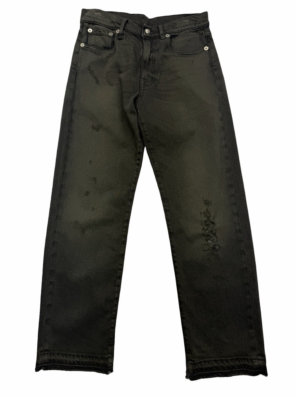R13 Distressed Straight Leg Jeans Mud Wash Black Size 25 W | 28 L
